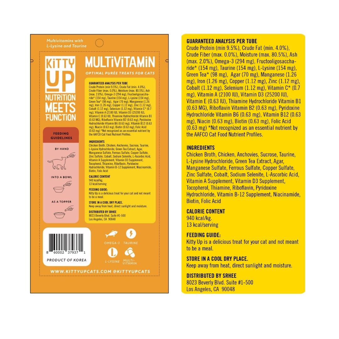 Premium Cat Multivitamin Puree – L-Lysine & Taurine for Immune Health in Real Chicken | Kitty Up